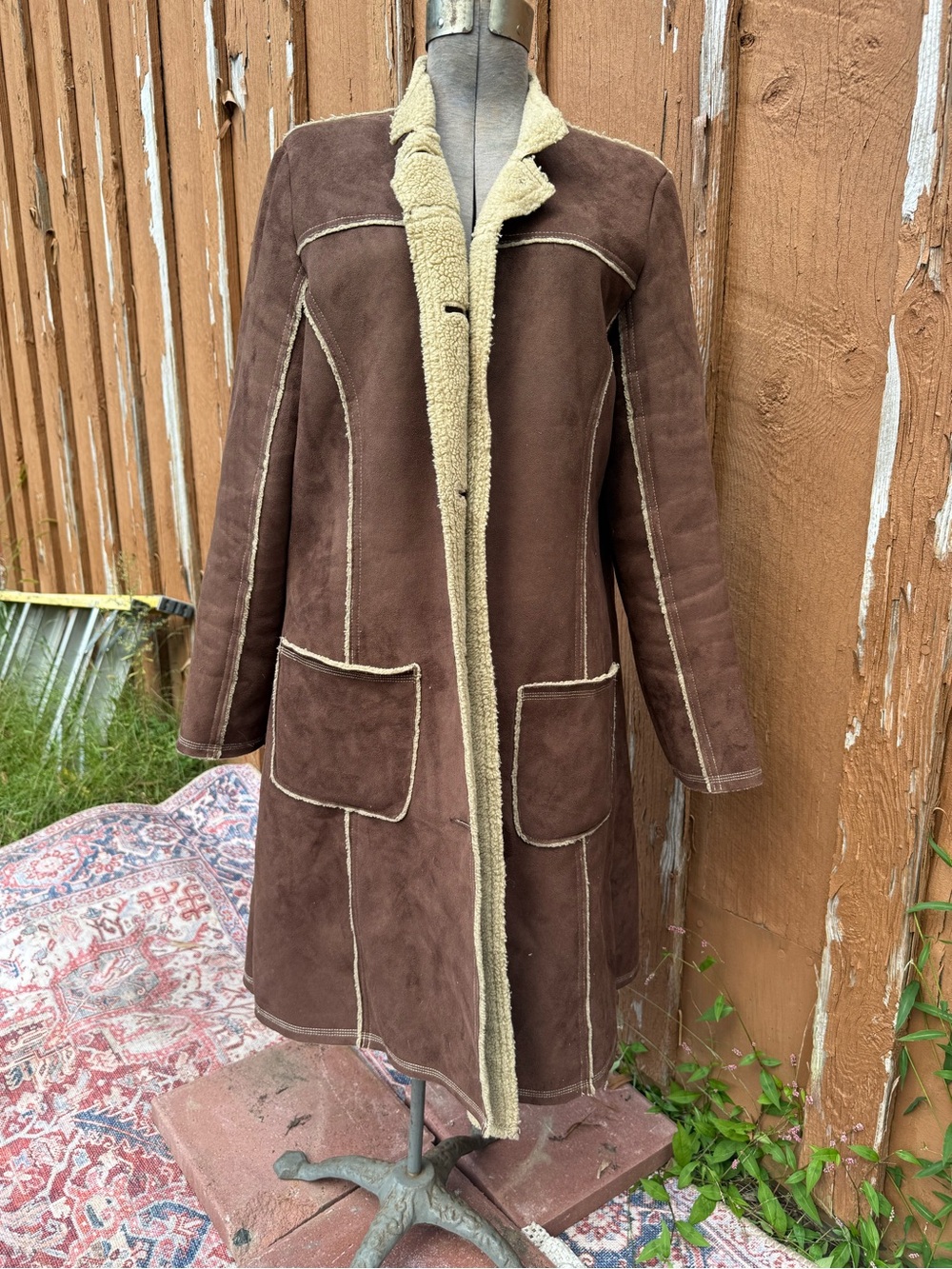 Boden Brown Sherpa-Lined Suede Coat